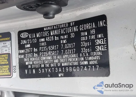 2011 Kia Sorento Lx из США, поврежденный, VIN 5XYKT3A19BG074717